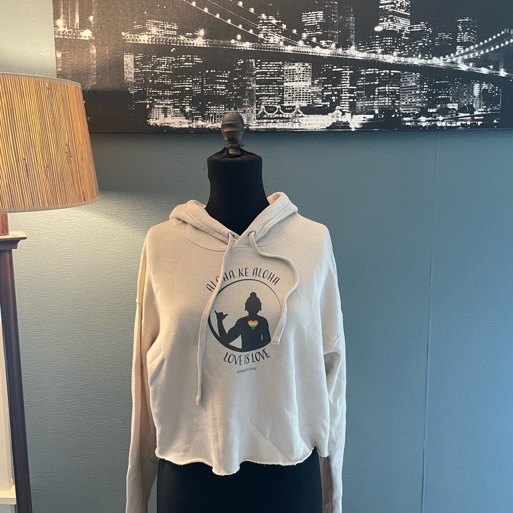 Bella Canvas Cream Graphic Love is Love Hoodie Crop Sweatshirt